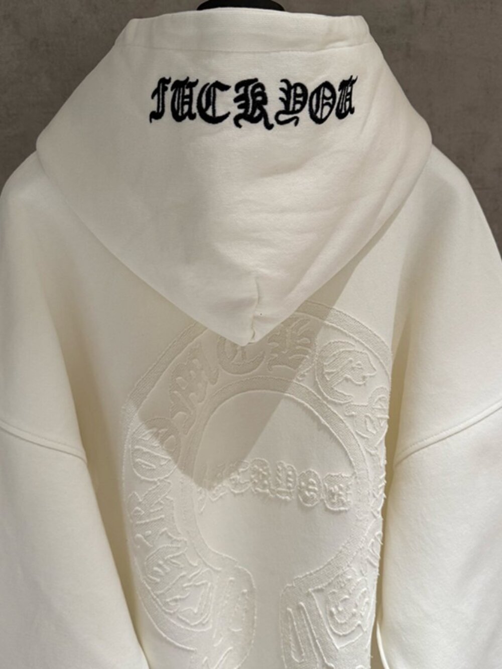 Chrome Hearts Embroidered Pattern White Hooded Sweatshirt Size XL - Picture 4 of 9